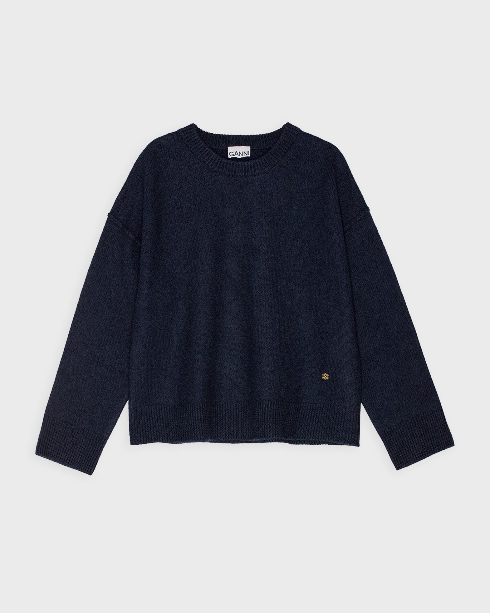 Ganni Sweater Boiled Wool O-Neck Blue