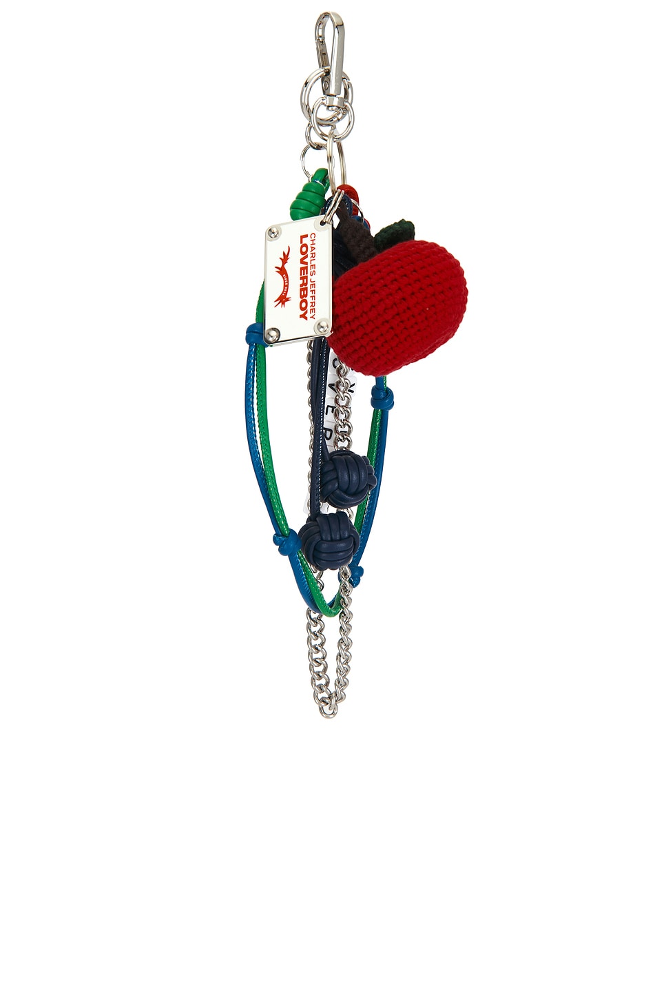 Charles Jeffrey LOVERBOY Character Crochet Bag Charm in Apple - Green. a