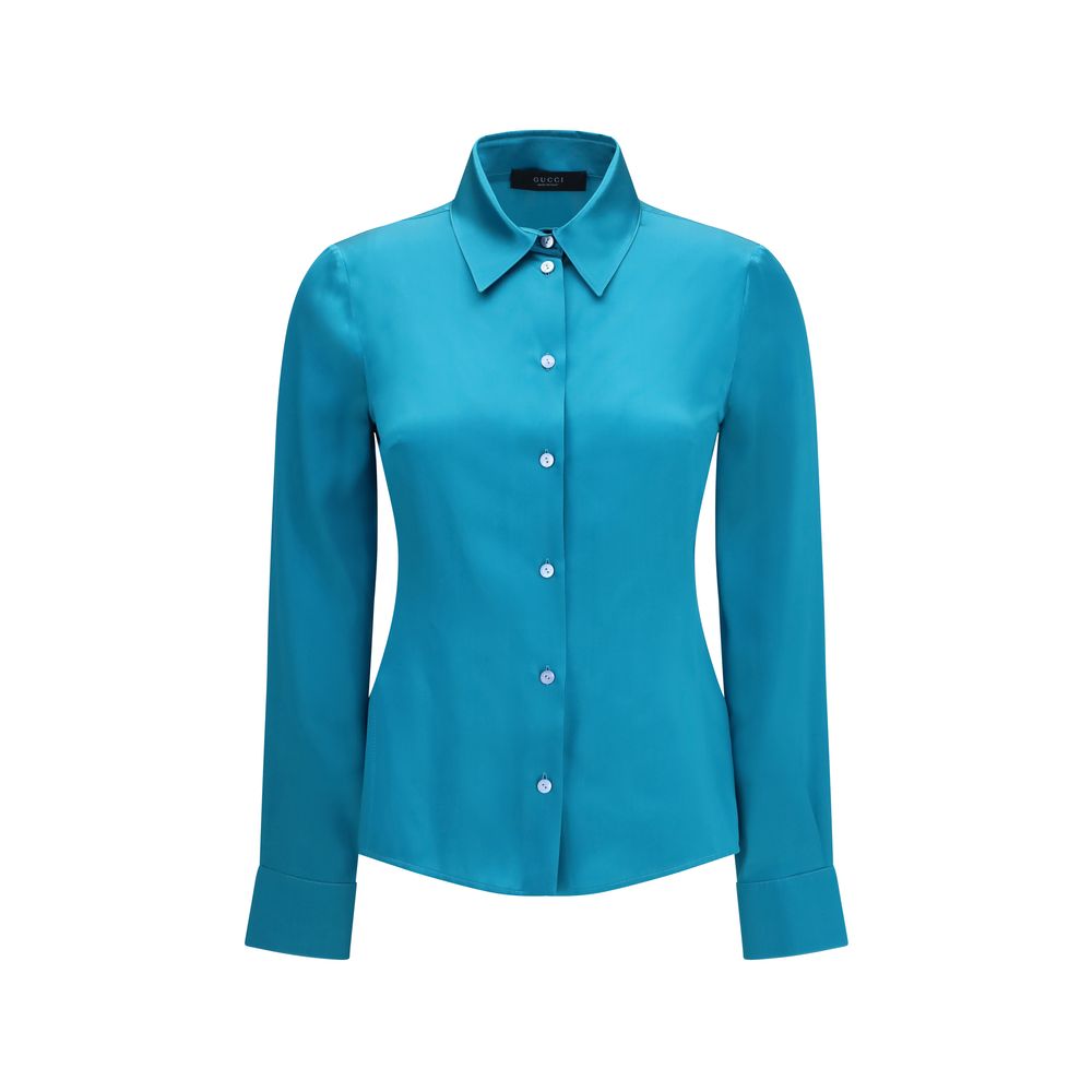 Silk Satin Shirt — Blue