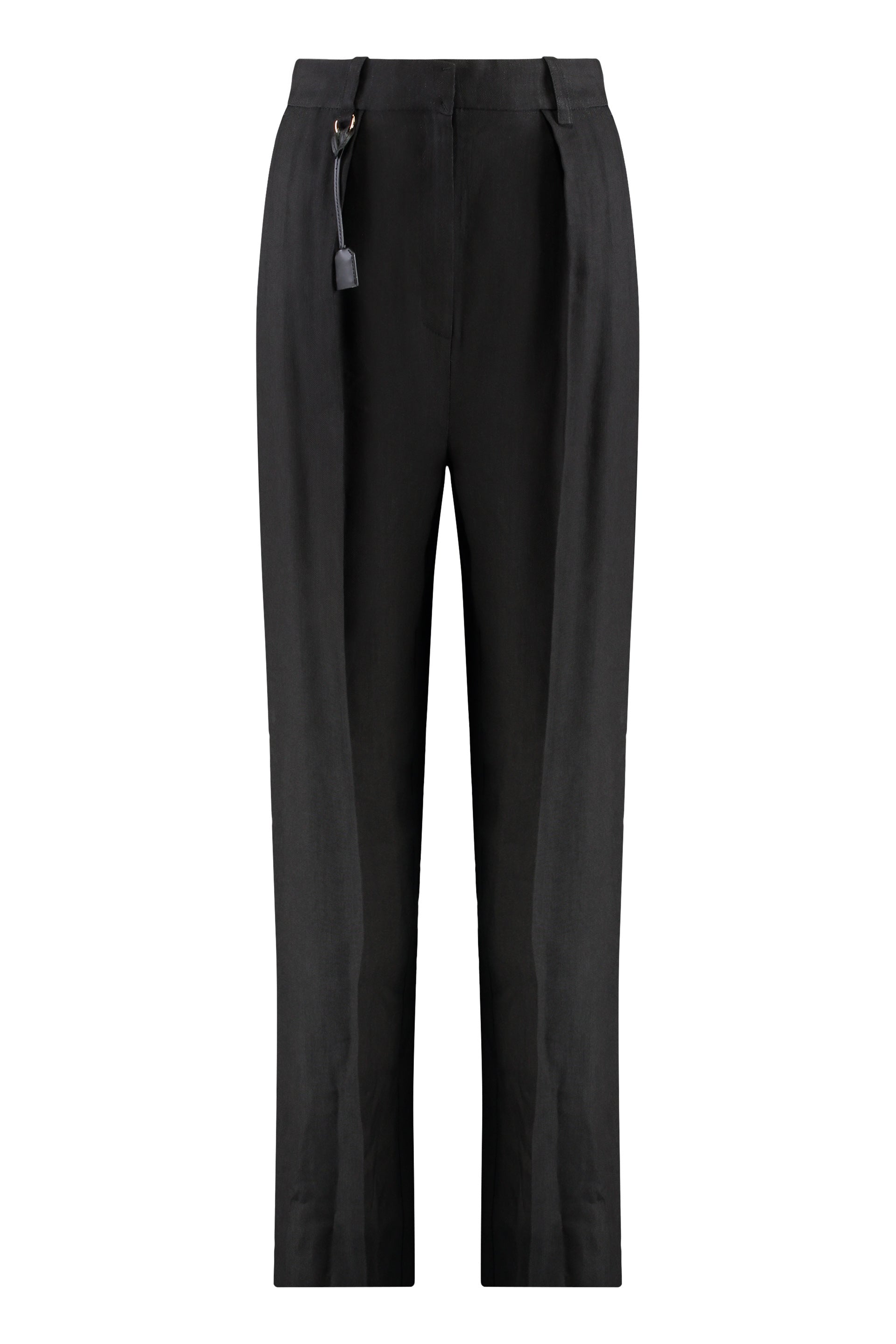 High-Waist Wide-Leg Trousers with Removable Logo Charm