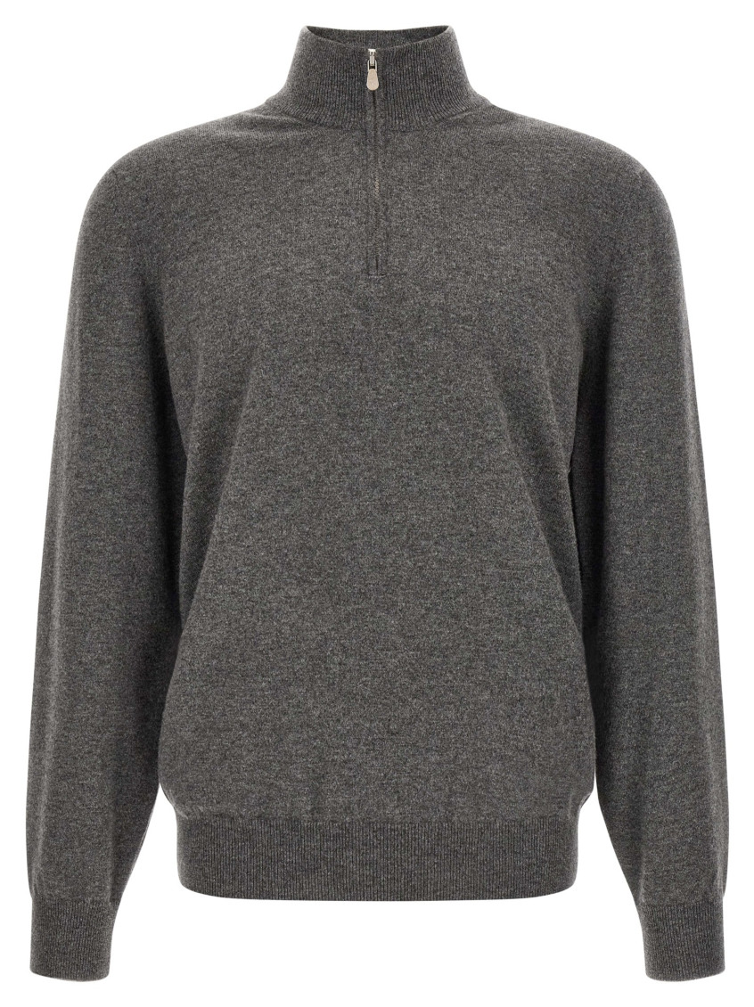 Grey Solid Mock Collar Sweater