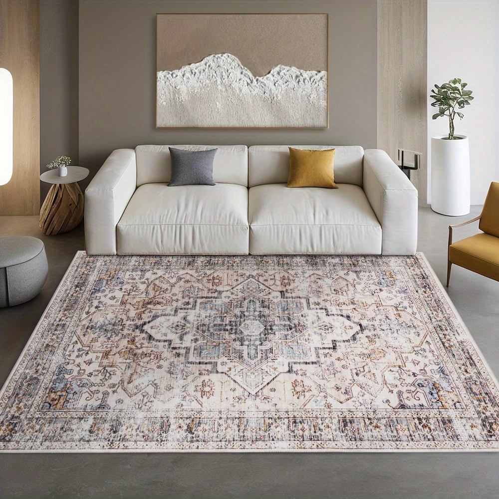 TEMU Bohemian Beige Washable Rugs, Area Rugs, Non-slip Retro Rugs Foldable, Living Room And Bedroom Rug