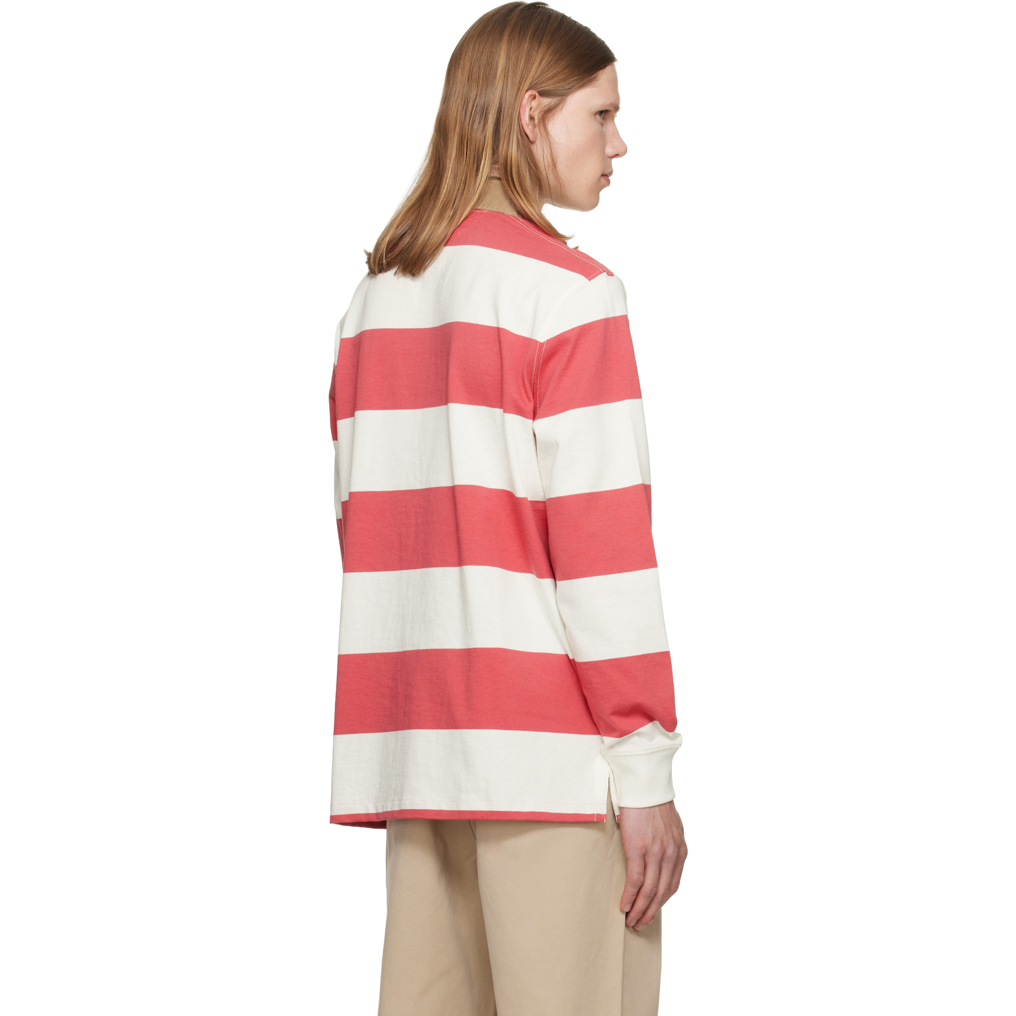 White & Pink Classic Fit Khaki-Collar Rugby Shirt