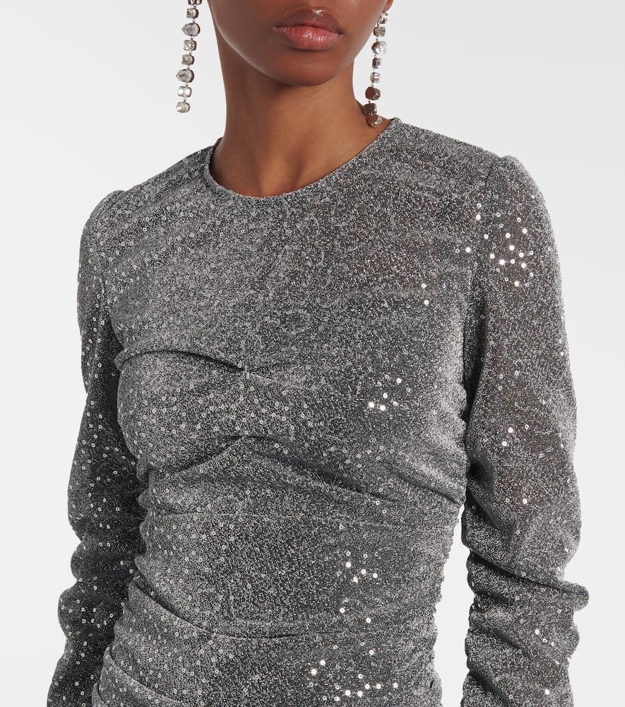 Sequined ruched midi dress