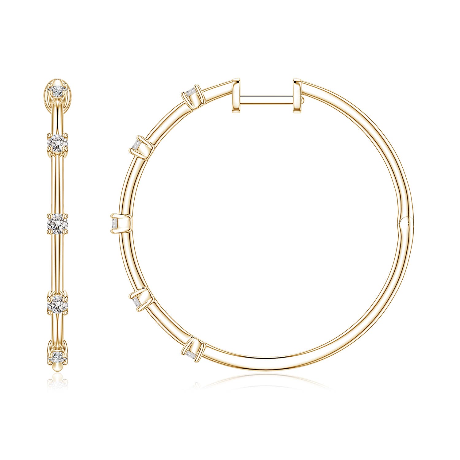 Angara 0.35 CTW Round Diamond Five-Stone Station Hoop Earrings in 14K Yellow Gold