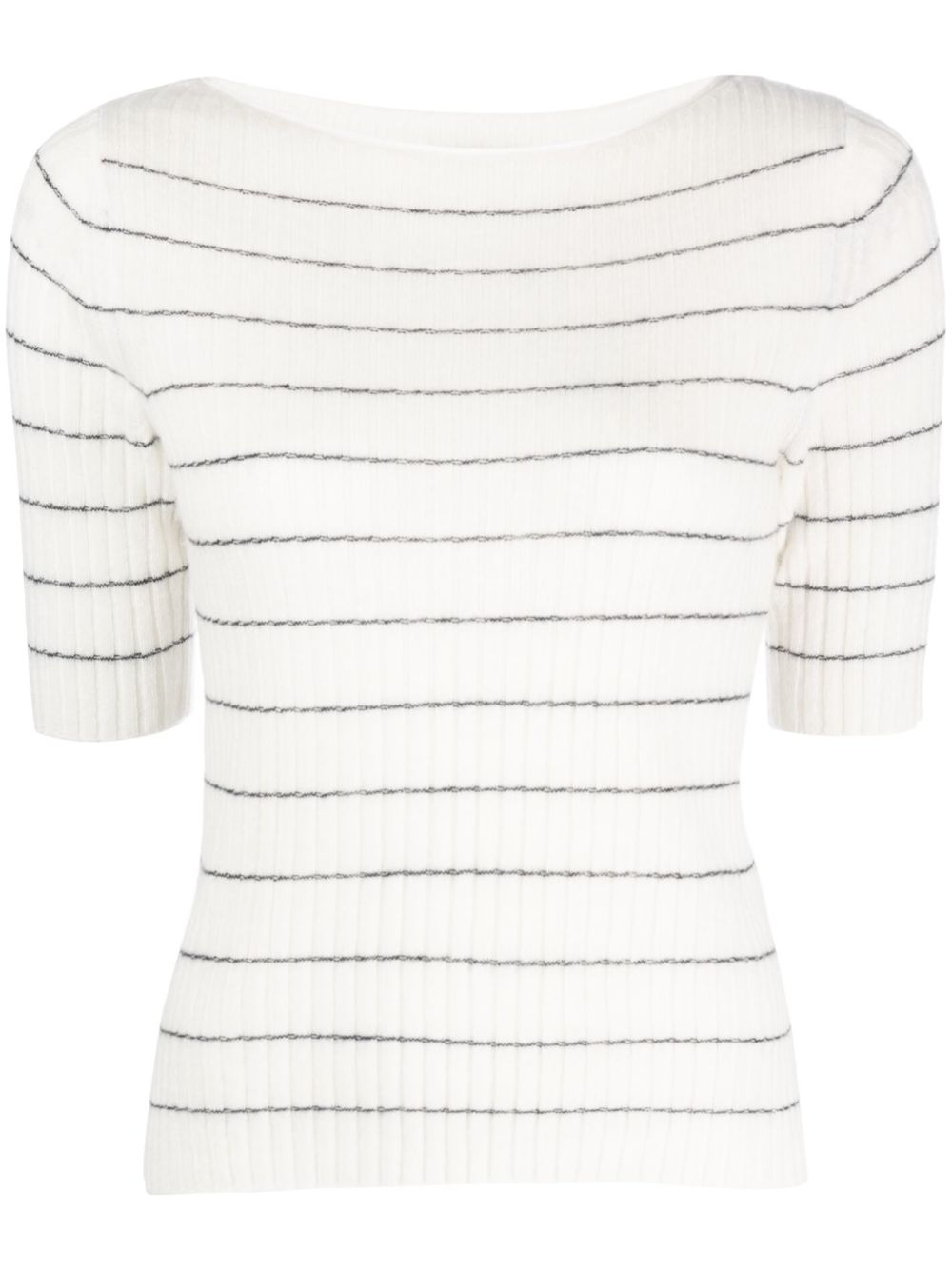 Boat-neck striped knitted top - White