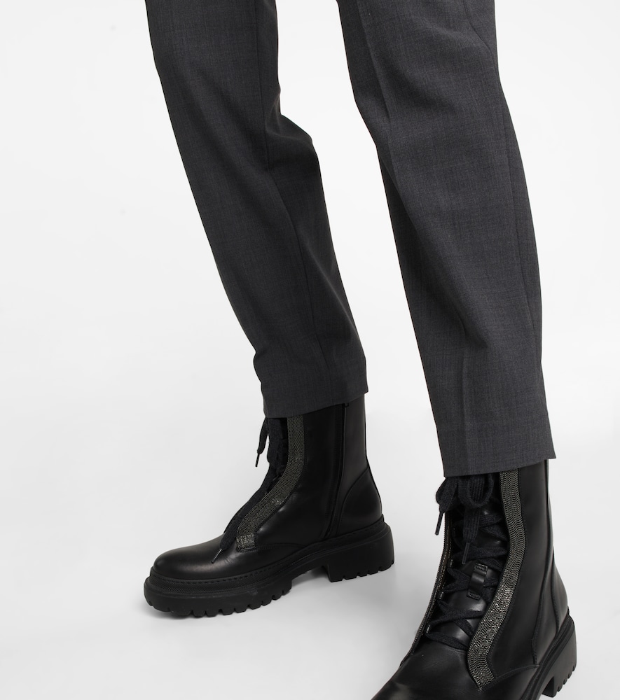 High-rise tapered wool-blend pants