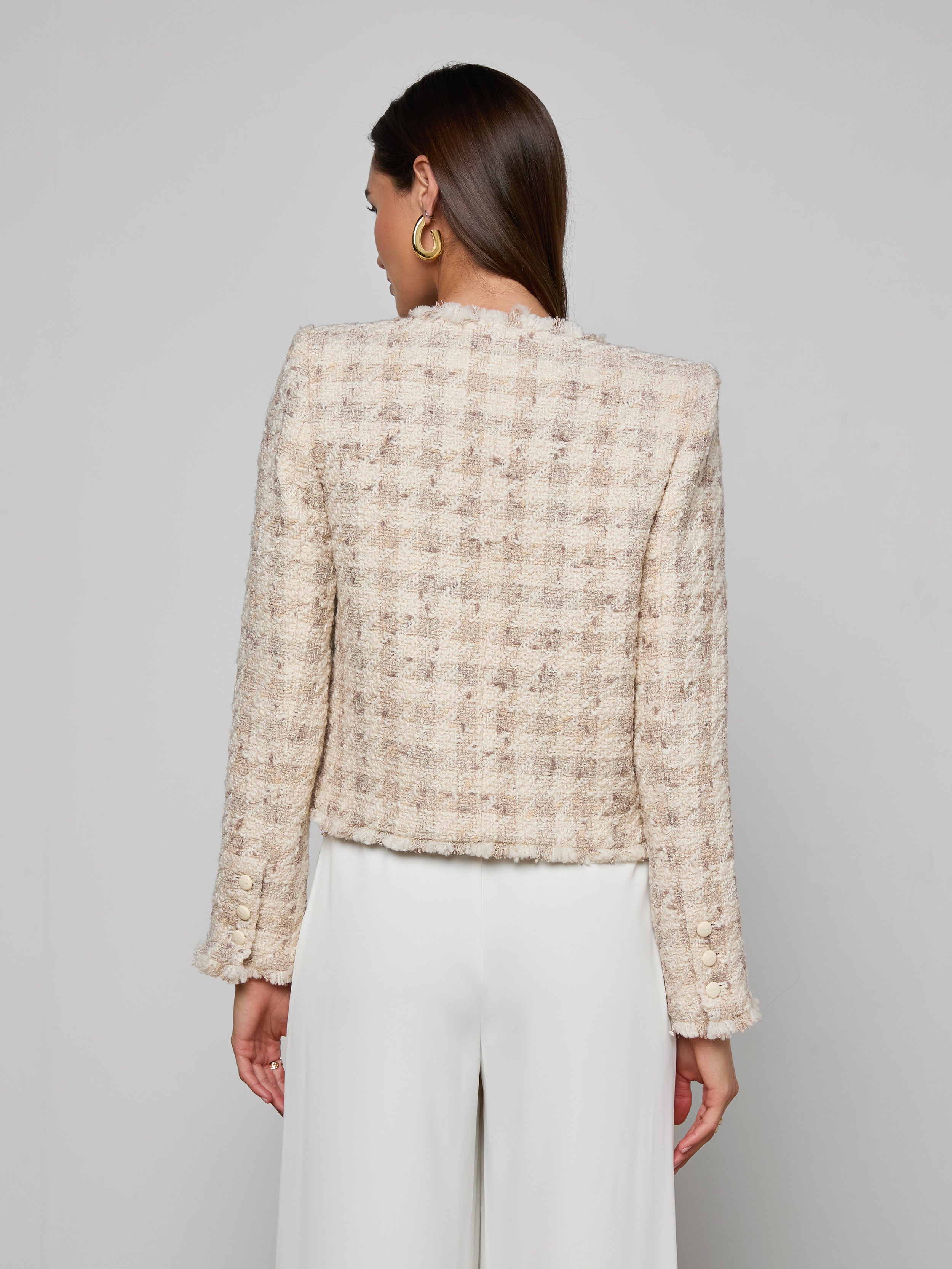 Zell Houndstooth Tweed Jacket In Taupe/grey Houndstooth