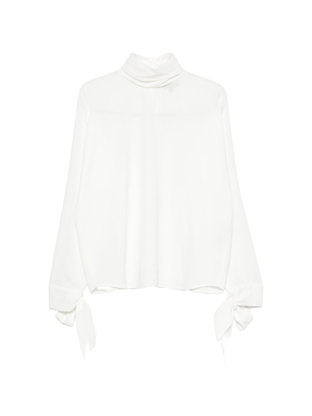 High-Neck Crepe with Bow-Tie Cuffs Blouse — White