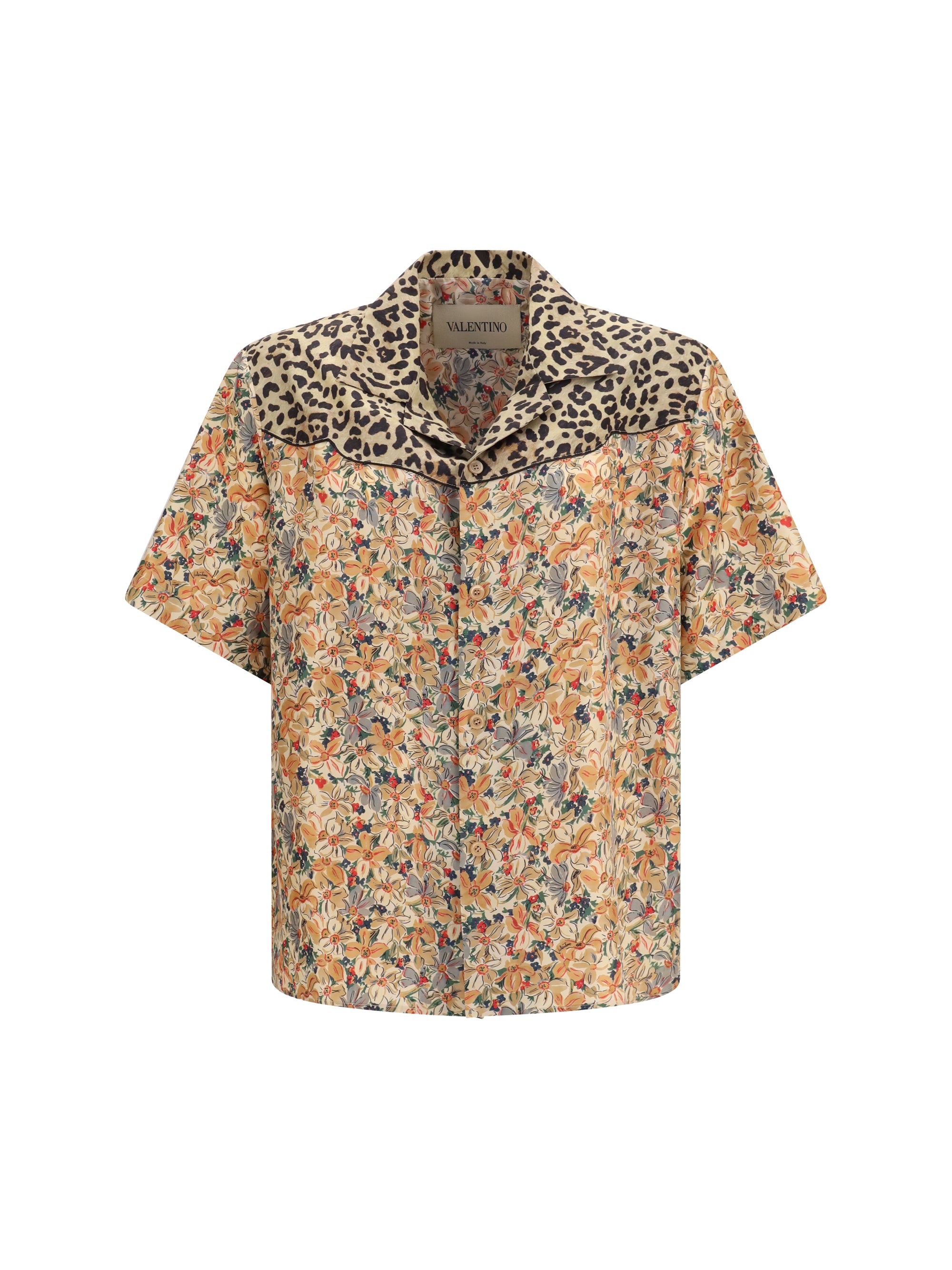 Floral and Leopard Print Silk Shirt — Multicolor