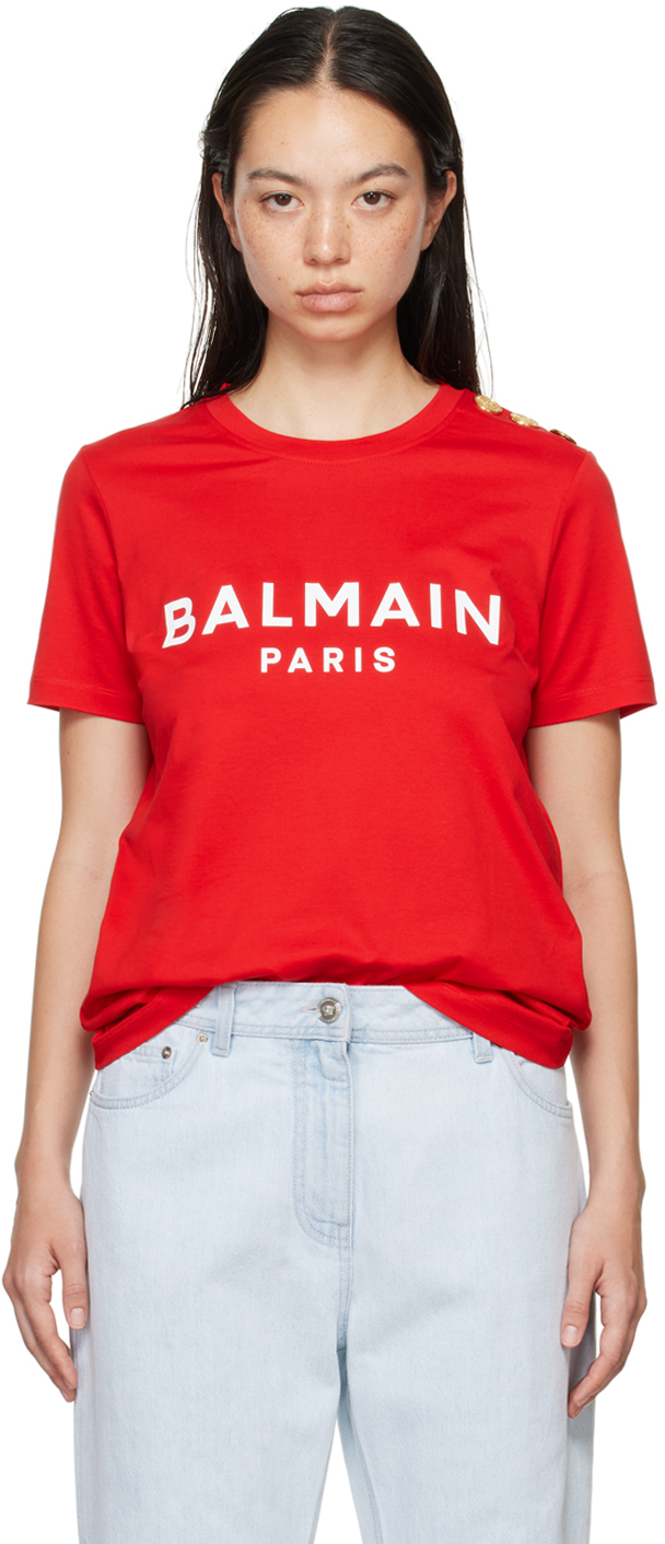 Balmain Red 'Balmain Paris' T-shirt