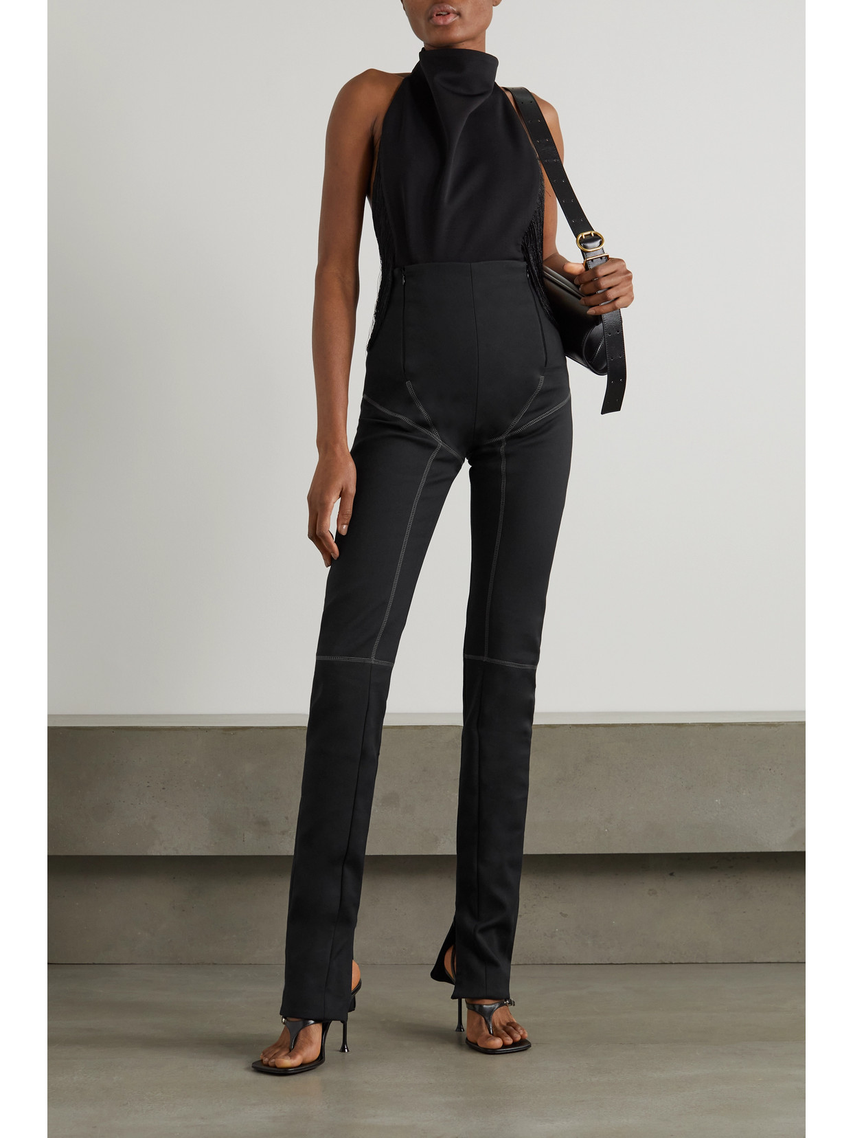 Paneled Stretch-scuba Skinny Pants - Black