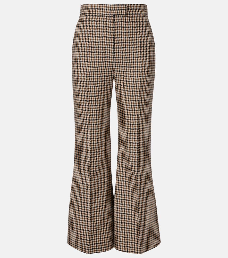 Houndstooth cropped virgin wool flared pants