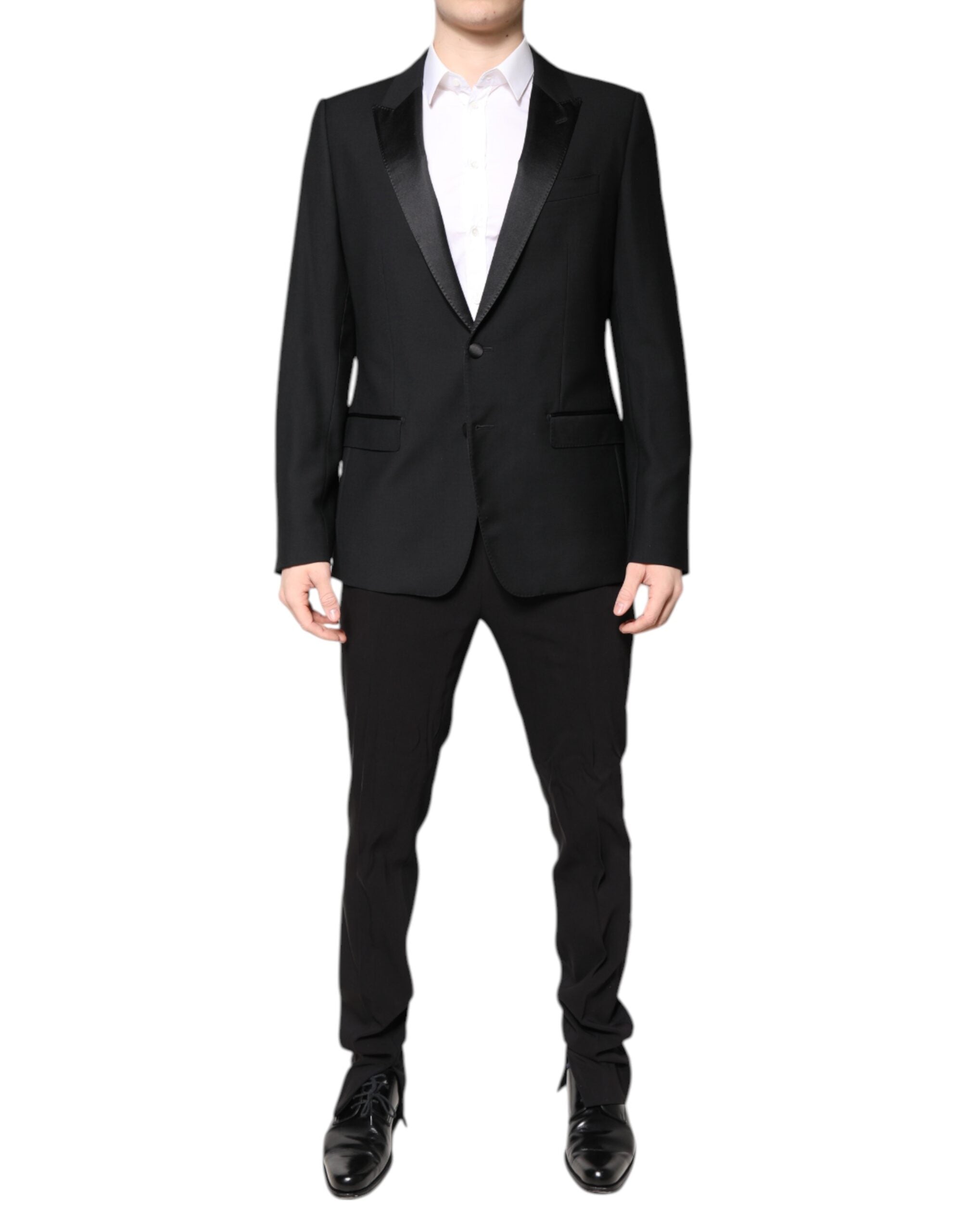 Virgin Wool Single-Breasted Pant Suit — Black