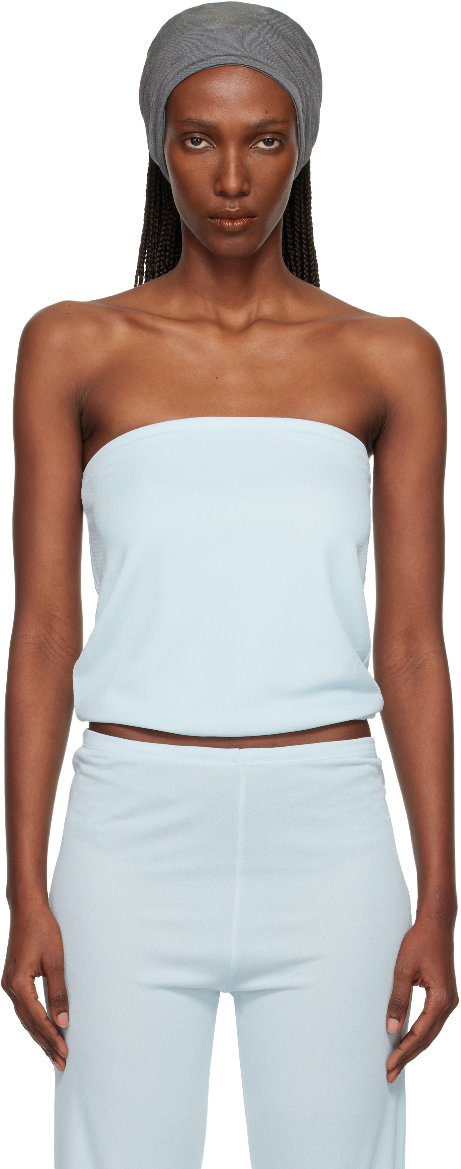 Blue Shiny Crêpe Jersey Bustier Top