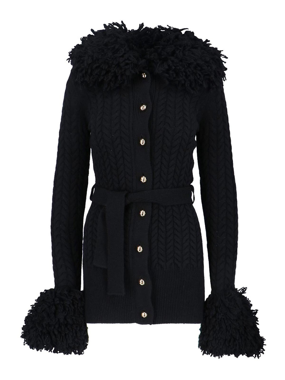 Cardigan With Fringes In Wool And Cashmere