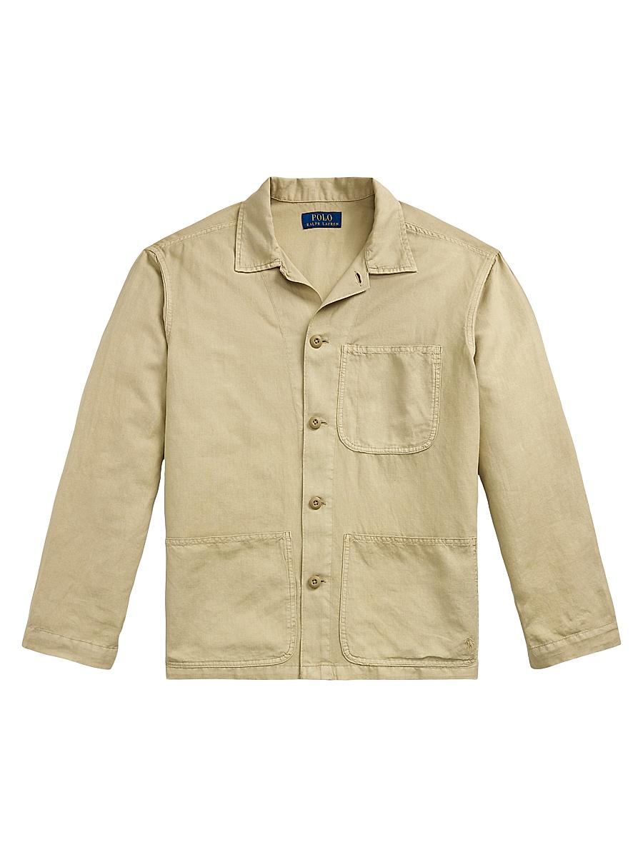 Men's Logo-Embroidered Linen-Cotton Overshirt - Coastal Beige