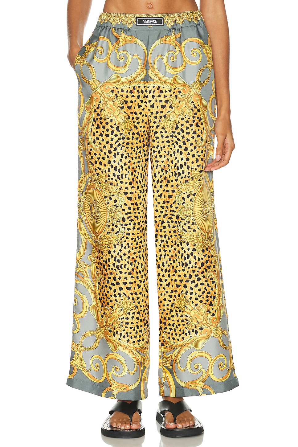VERSACE Wide Leg Pant in Light Grey & Elephant Grey - Yellow,Grey. 42 also