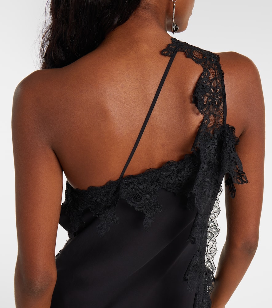 Asymmetric lace-trimmed midi dress