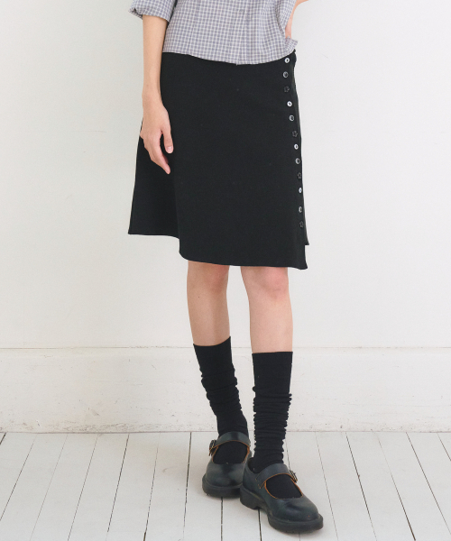 Asymmetric Ribbed Button Skirt