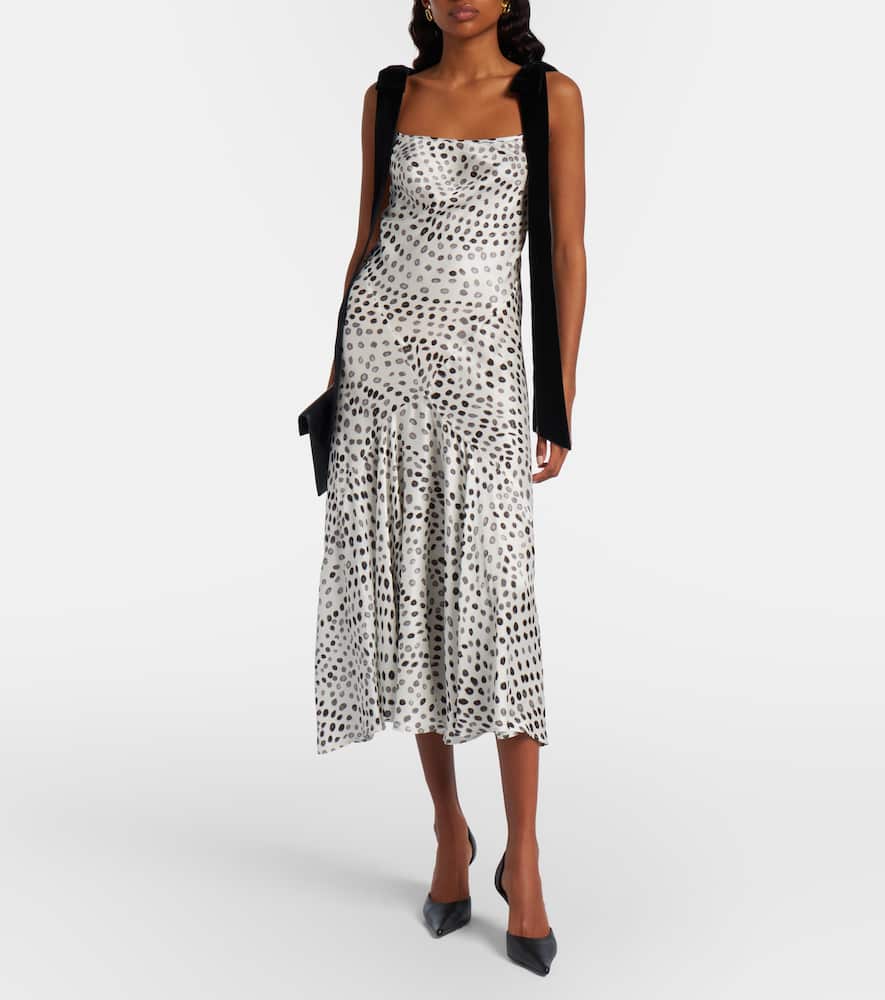 Polka-dot satin midi dress