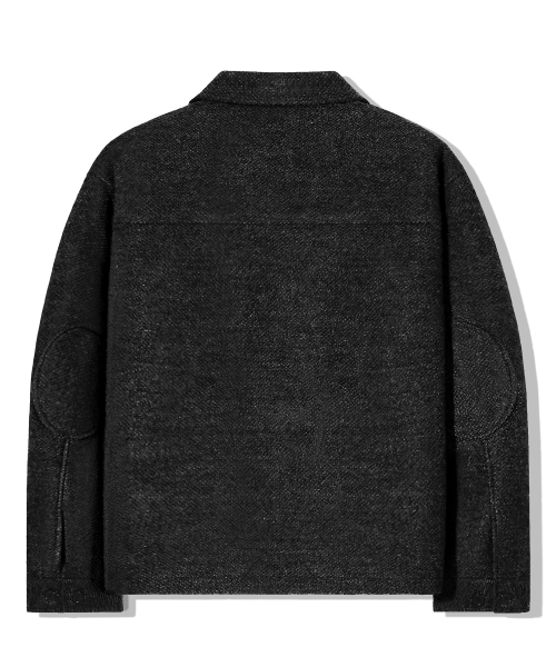 Wool Elbow Patch Two Pocket Button Jacket_Black