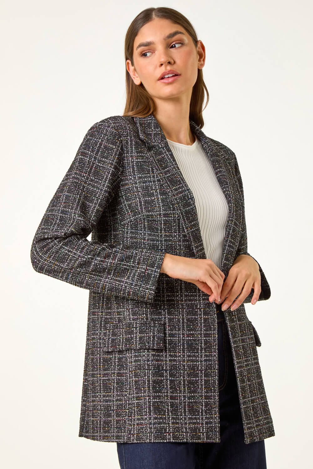 Roman Textured Longline Blazer In Black