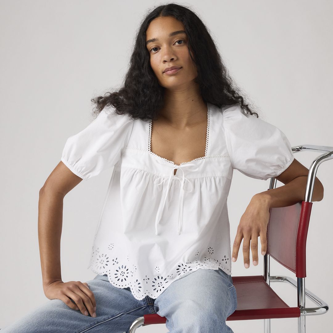 Darling Short-Sleeve Cutwork Blouse