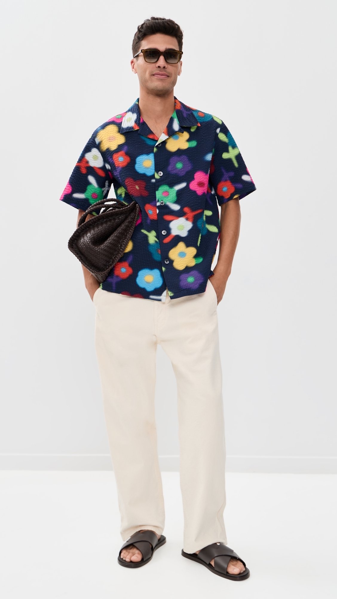 Trippy Flowers Seersucker Printed Cocktail Shirt Space