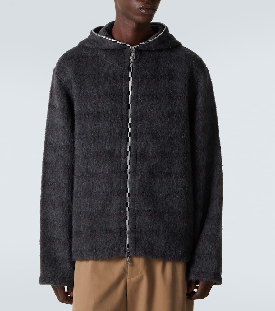 Checked knitted zip-up hoodie