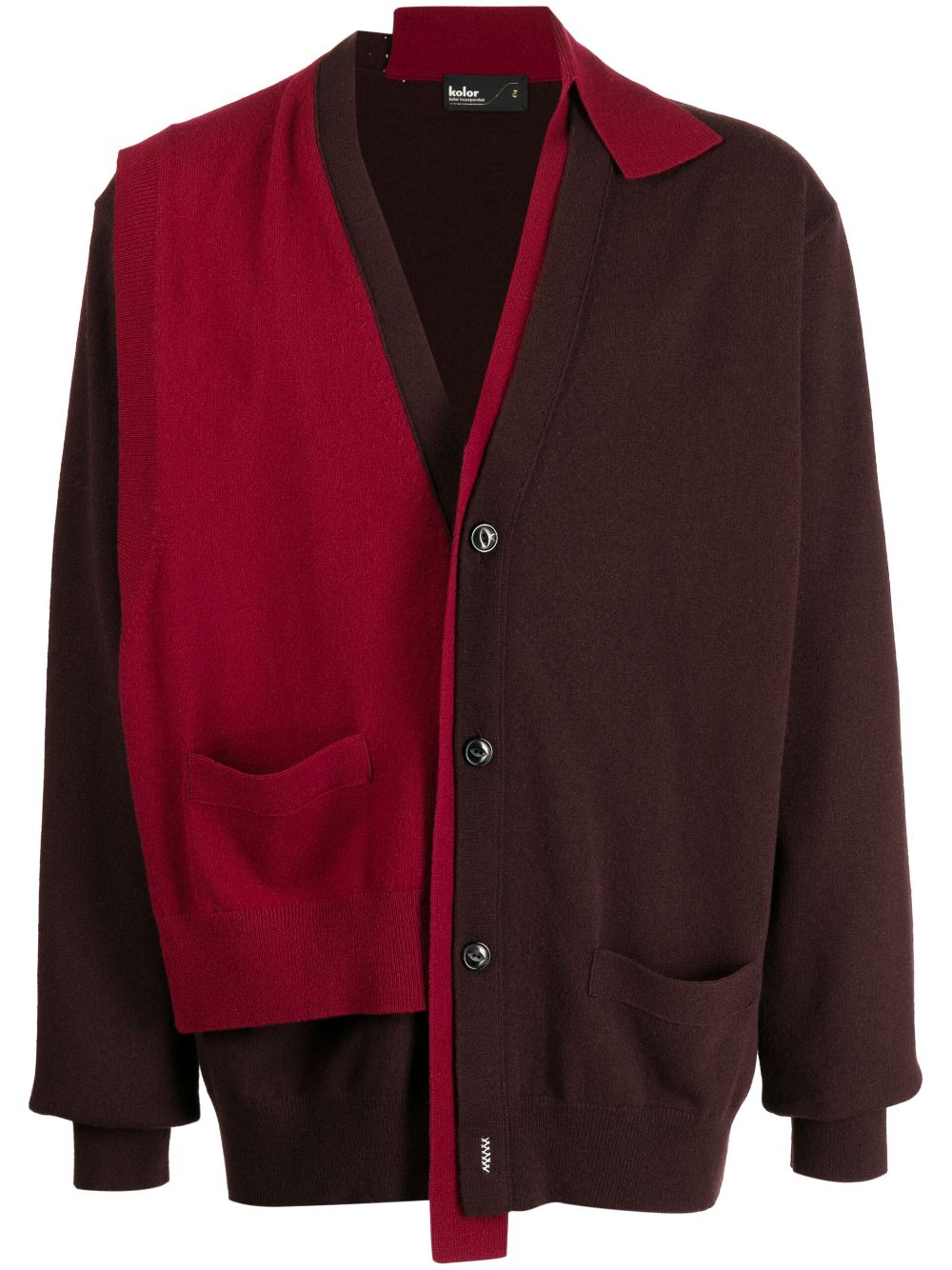Asymmetric wool cardigan - Red