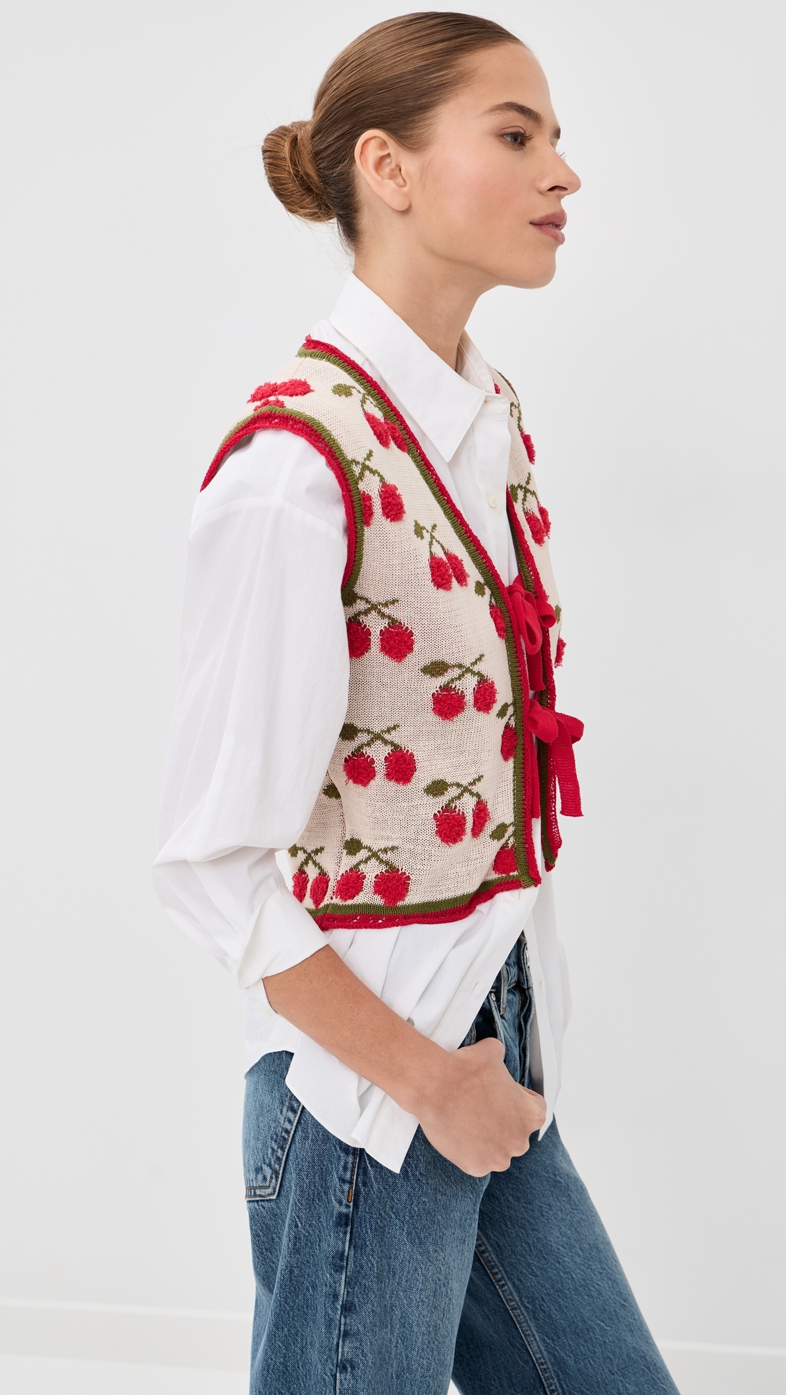 Cherry Gilet Multicolor Ecru/Green/Red