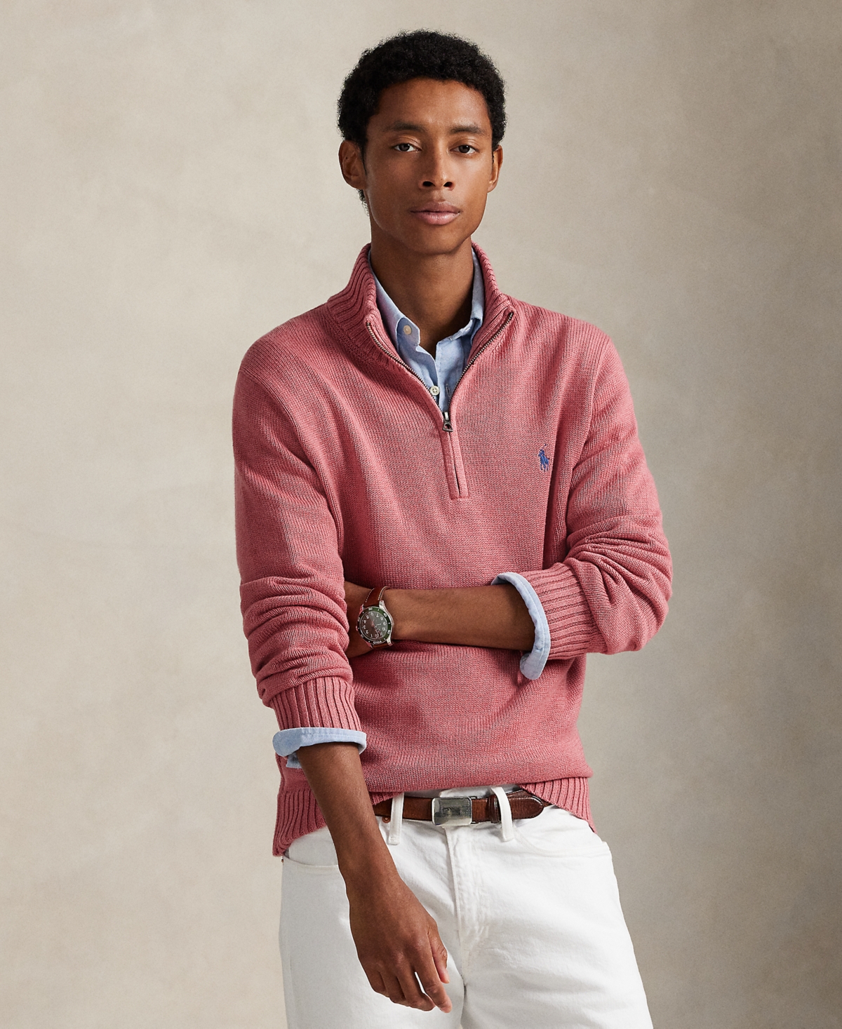 Cotton Quarter-zip Sweater - Strawberry Gelato Hthr