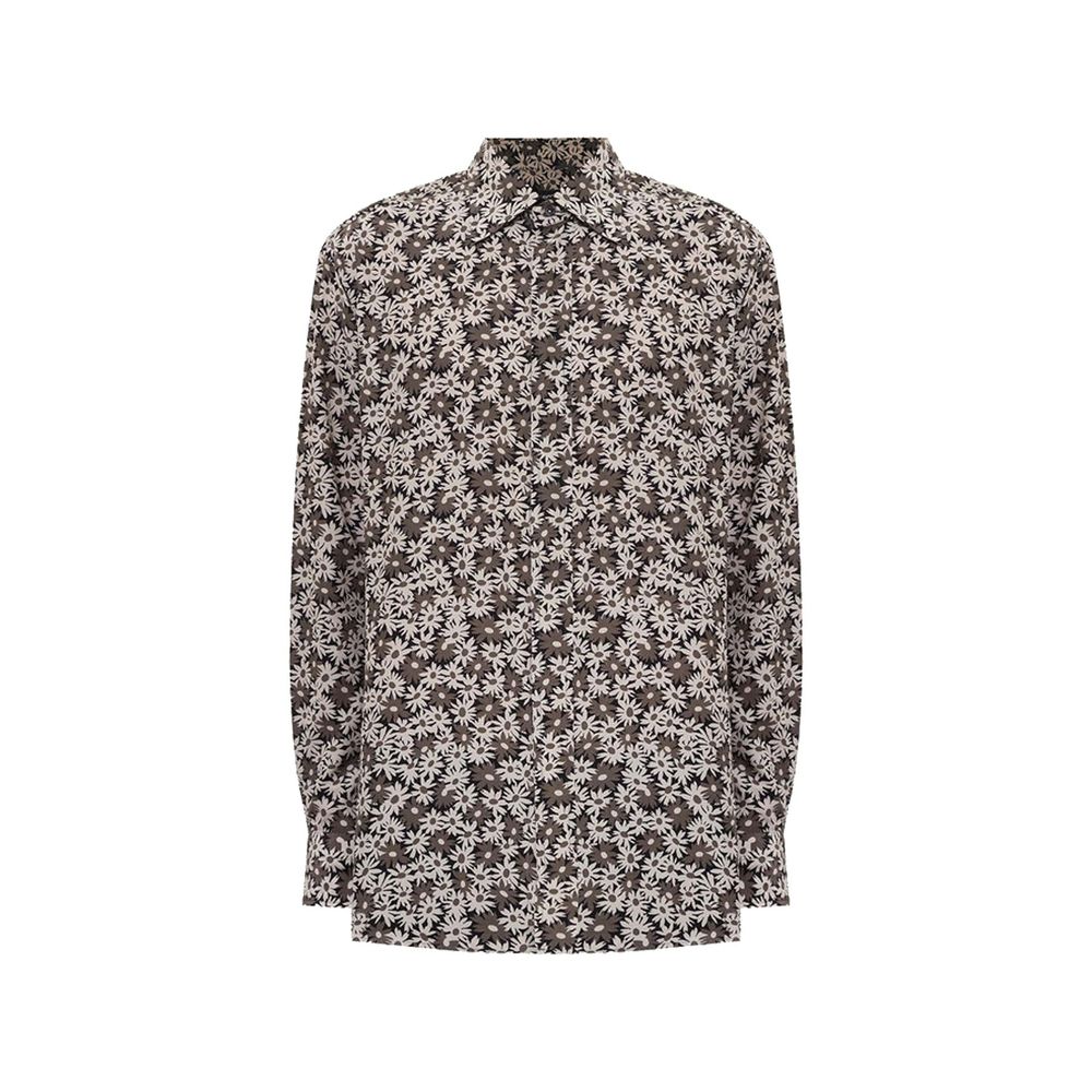 Floral-Patterned Cotton-Cupro Shirt — Black