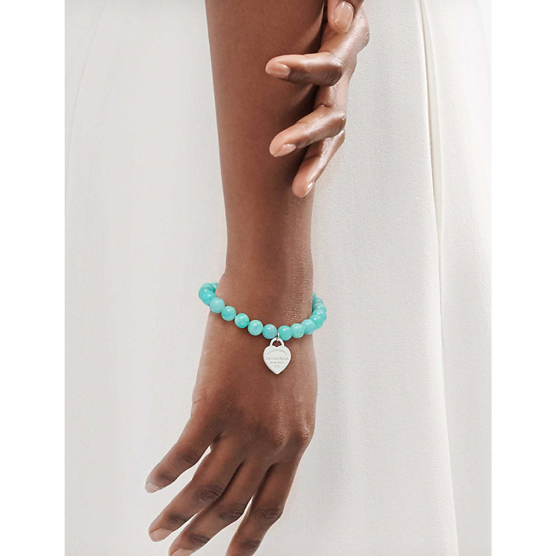 Womens Silver Return To Tiffany™ Heart Tag Sterling-silver and Amazonite Bead Bracelet