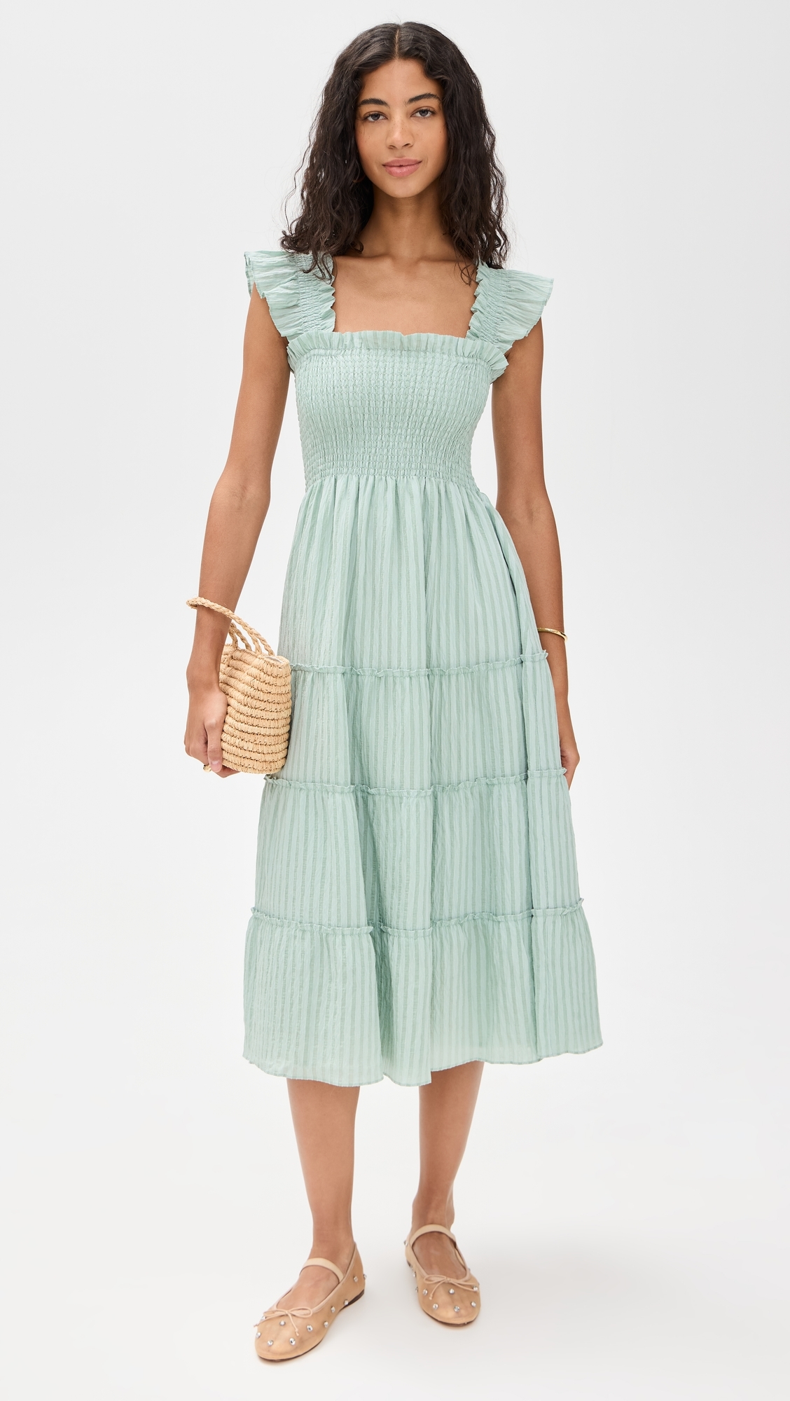 The Ellie Nap Dress Soft Green Organza Seersucker 