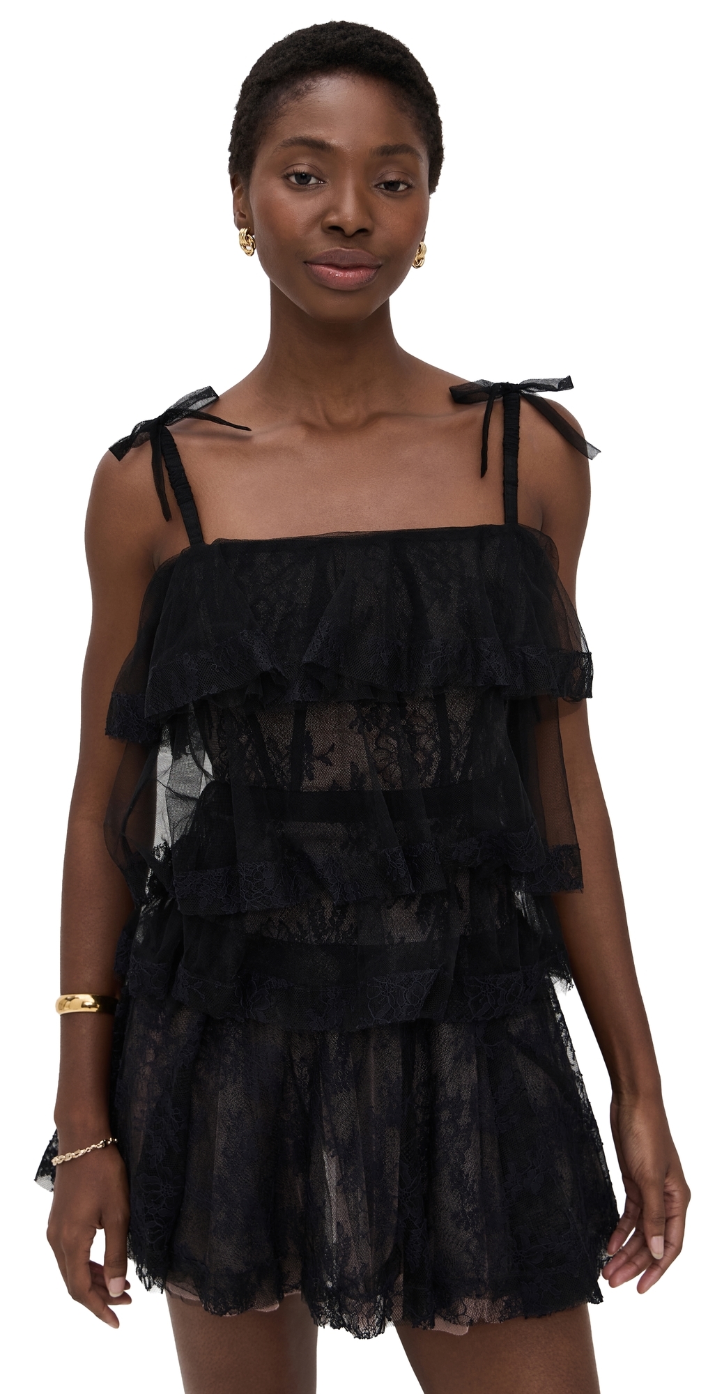 Tove Tiered Lace Dress Black Gold