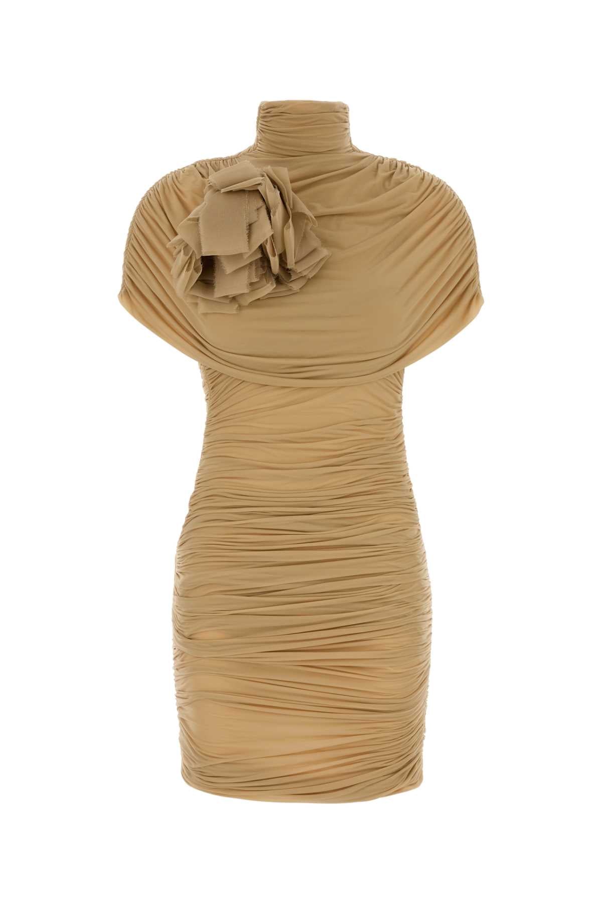 Ruched Jersey Dress — Beige