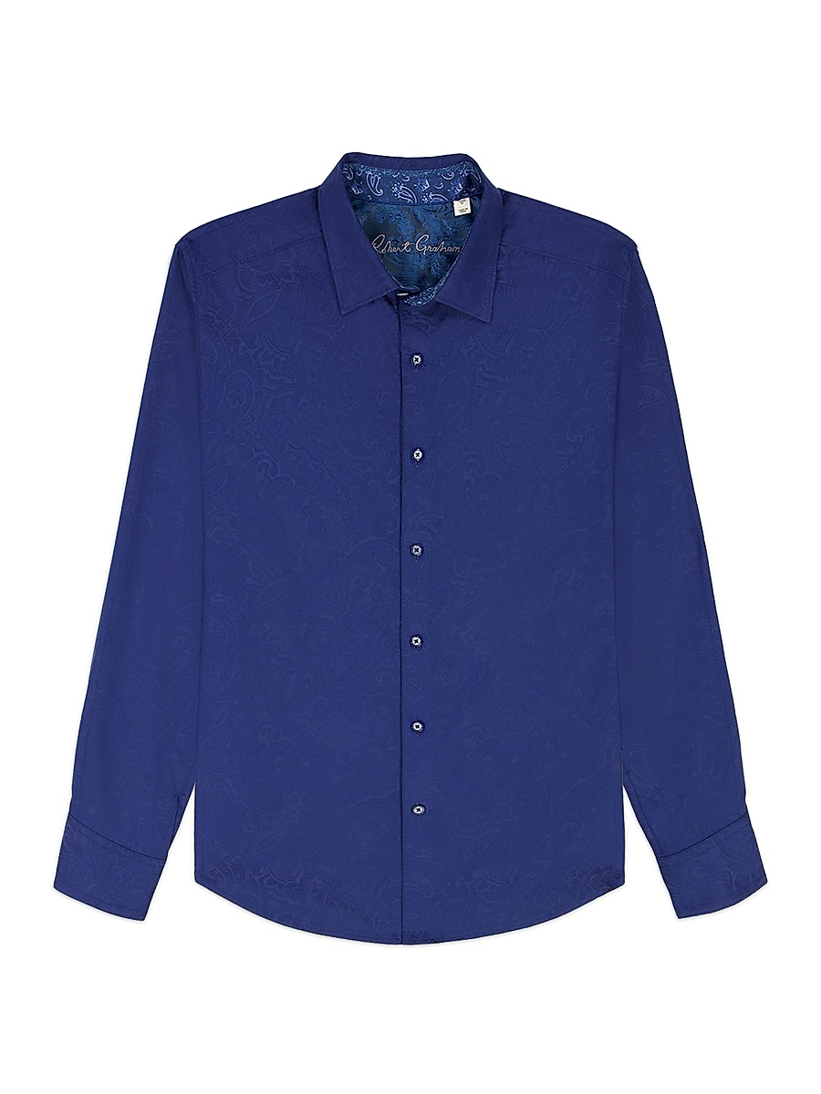 Men's Hudson Paisley Jacquard Stretch-Cotton Shirt - Navy