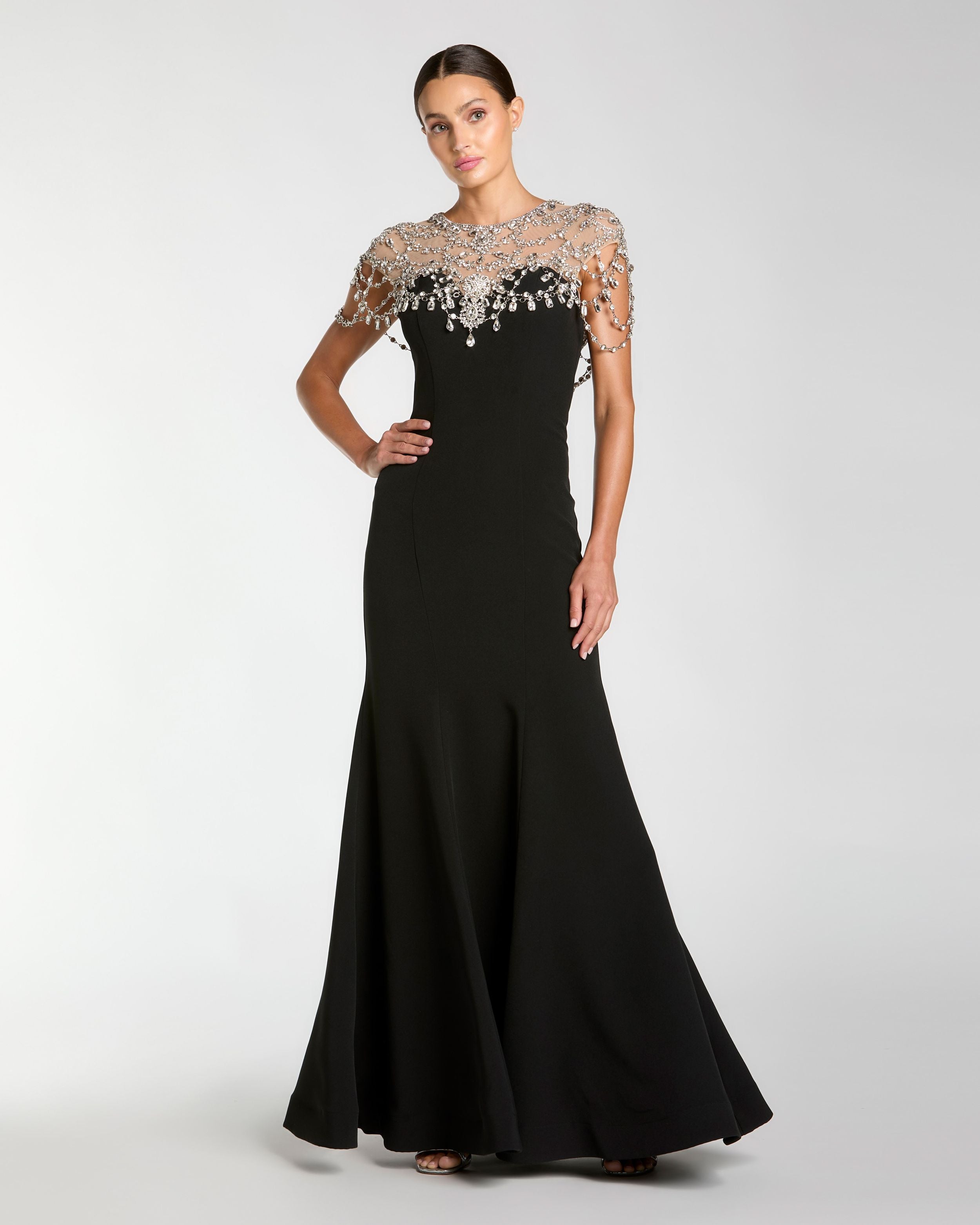Black Crystal Embellished Mermaid Gown