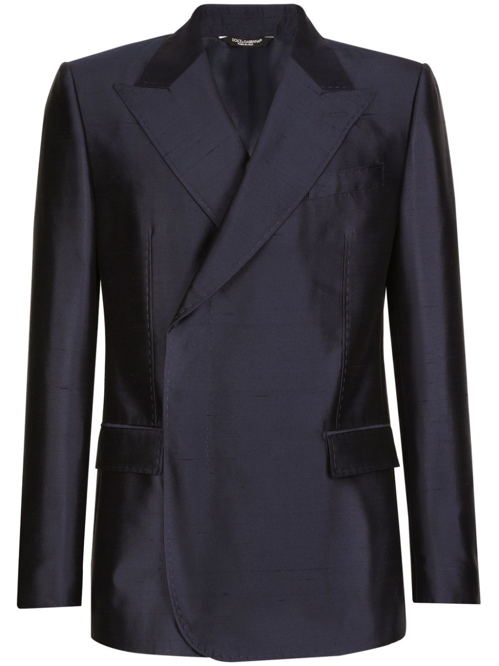 Double-breasted silk suit jacket - Blue
