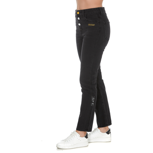 Slogan-print straight high-rise jeans - Black