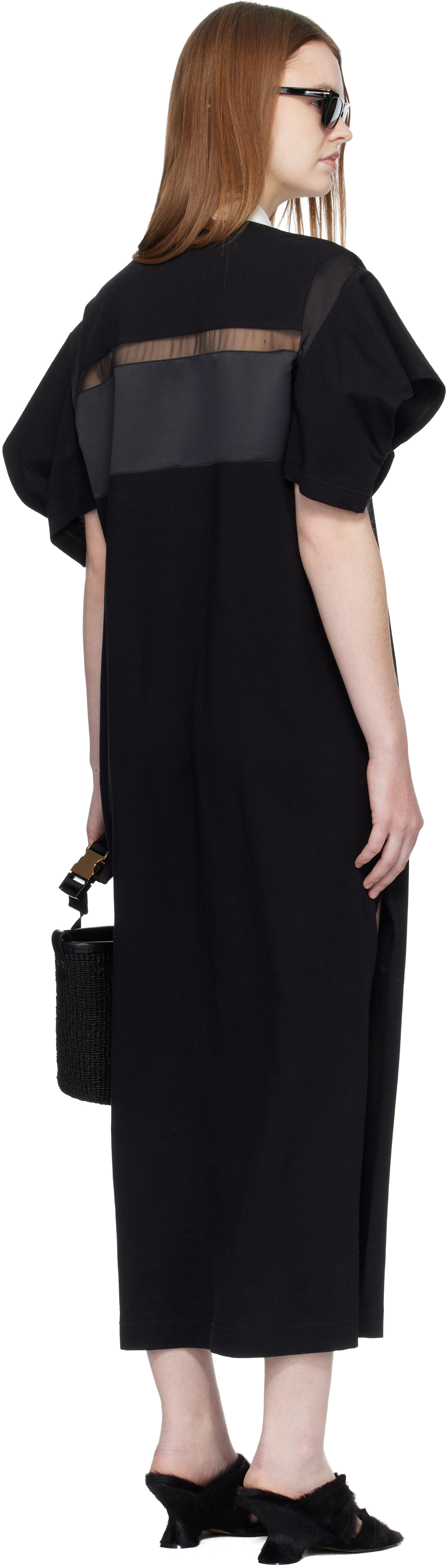 Black Cotton Jersey Midi Dress