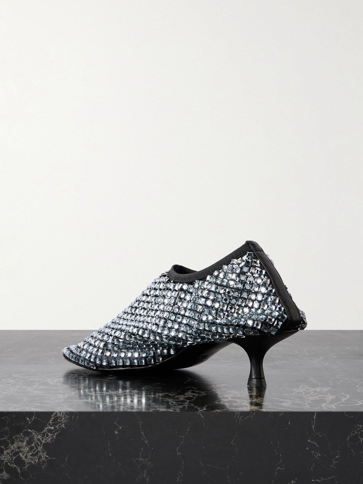 Minette Leather-trimmed Crystal-embellished Mesh Pumps - Gray