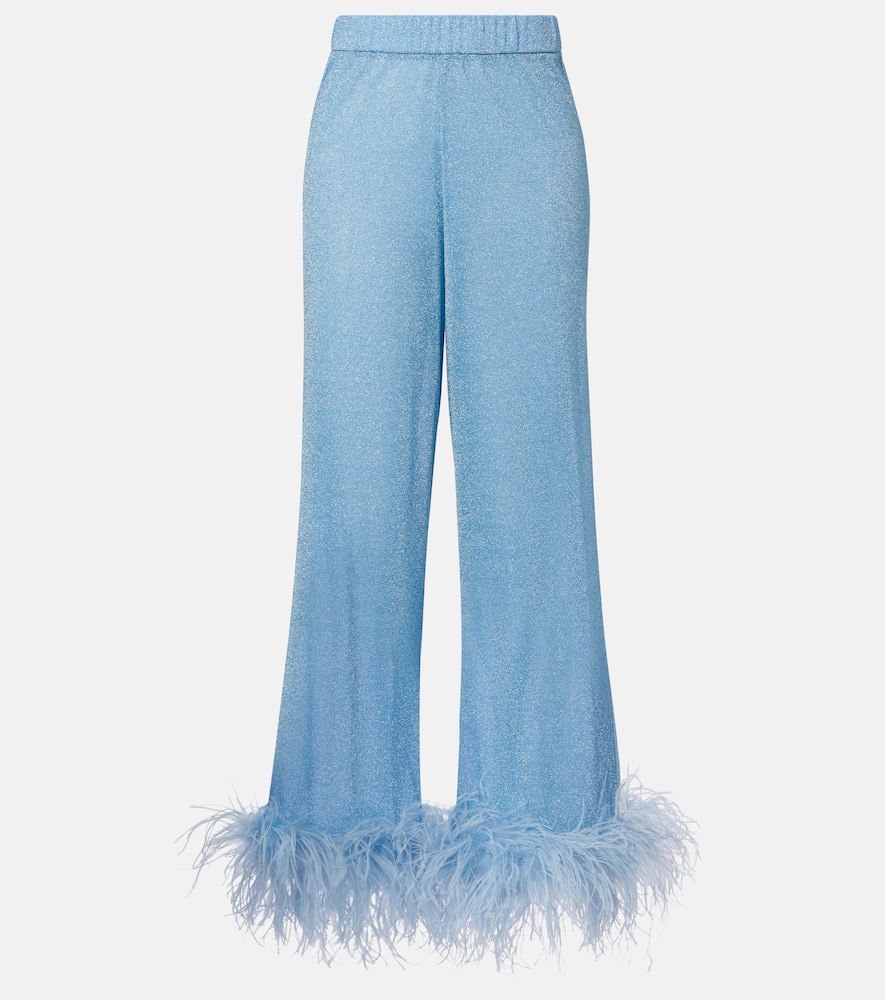 Oséree Lumière feather-trimmed wide-leg pants