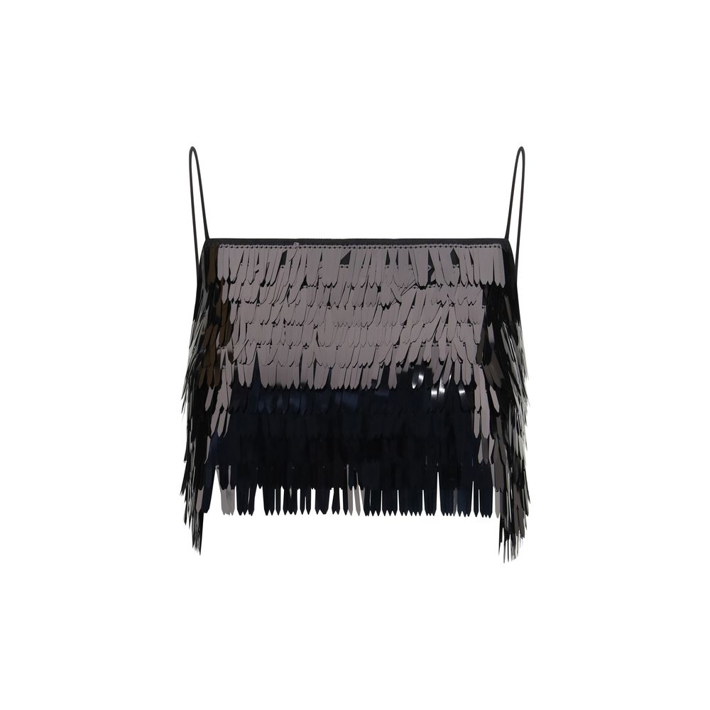 Sequin-Fringed Blouse — Black