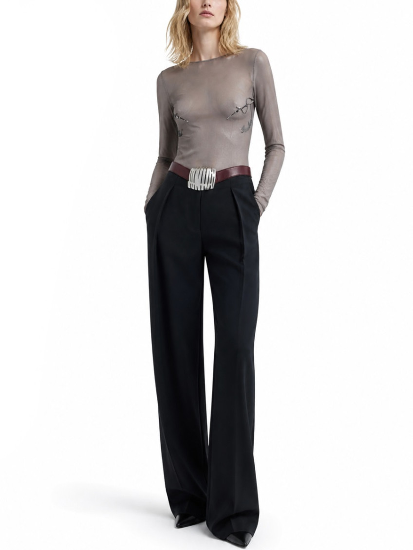 Jean Paul Gaultier - top needles sheer embroidered long sleeve