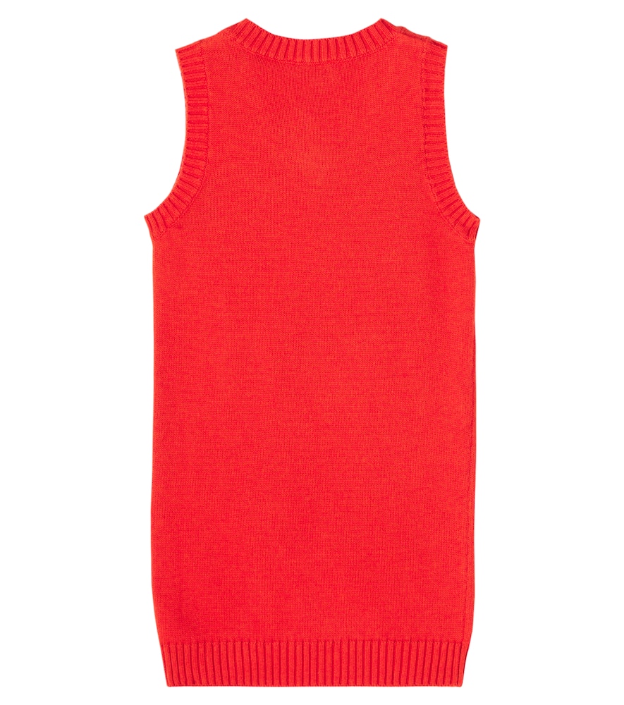 Floral-appliqué cotton and wool dress