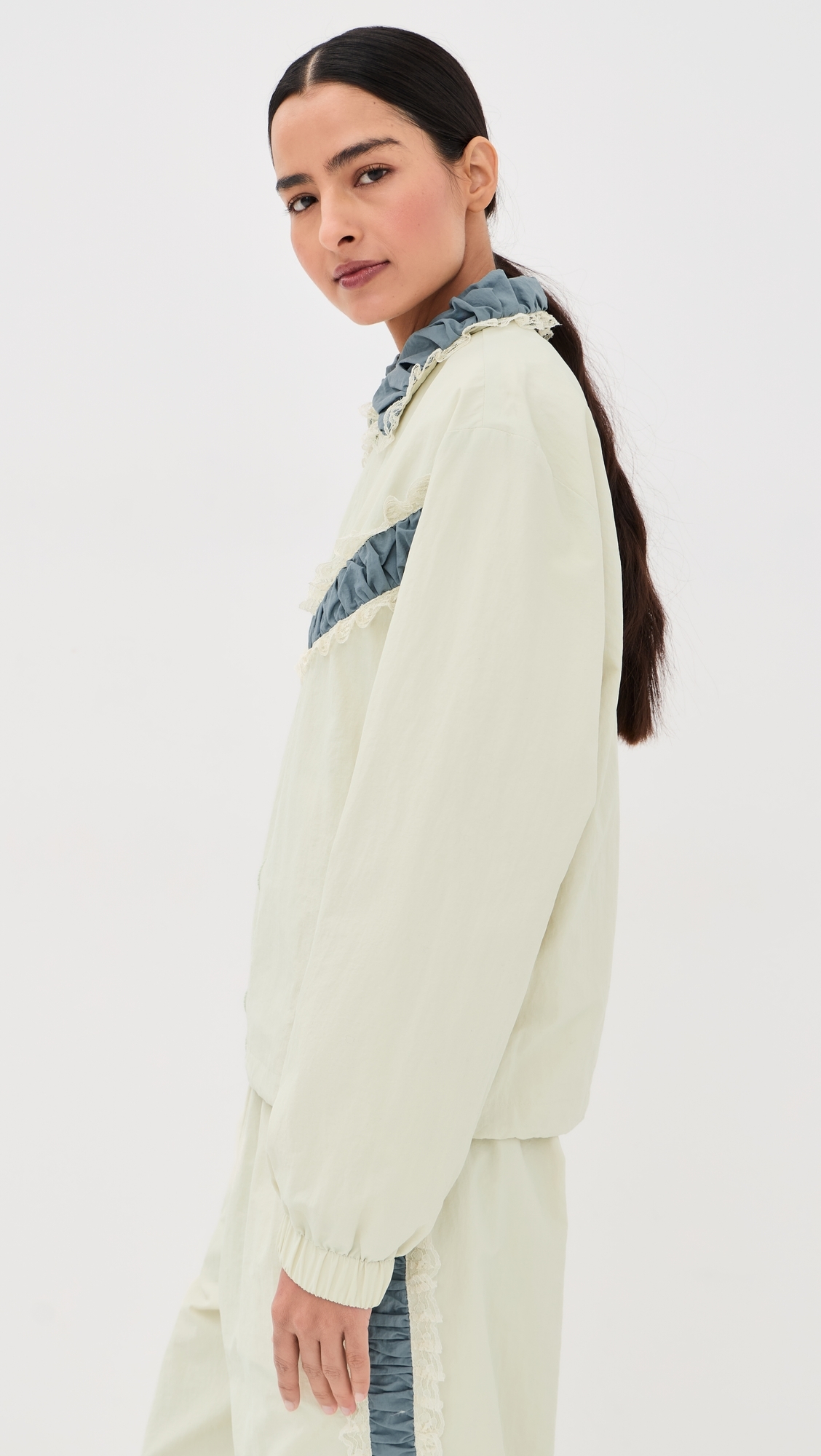 Kennedy Ruched Stripe Track Jacket Ivory/Blue