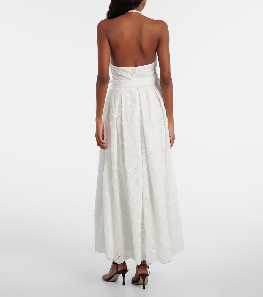 Embroidered belted cotton-blend midi dress